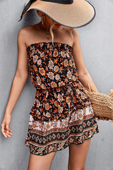 Gesmoktes Minikleid im Bohemian-Stil mit Blumenmuster